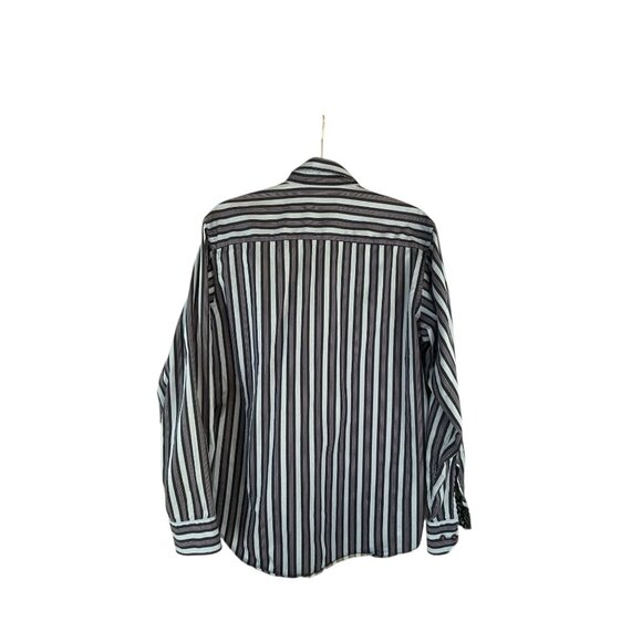 Bugatchi Uomo Mens Striped Long Sleeve Button-Up Shirt M Cotton Navy  Nautical - Picture 8 of 10